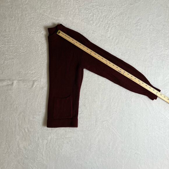 Women’s Ribbed Merino Wool Sweater Size XS P Pockets Burgundy Minimalist Luxury - Picture 7 of 8